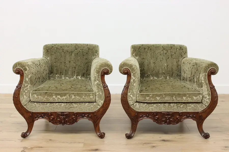Photo of Pair Scandinavian Antique Carved Library or Office Chairs