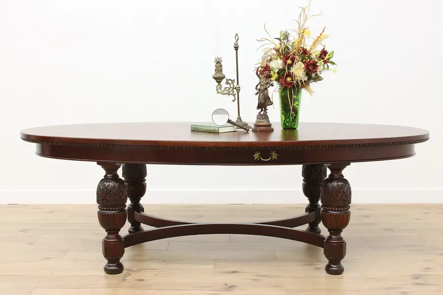 Photo of Oval Antique Mahogany 8' Partner Desk or Dining Table