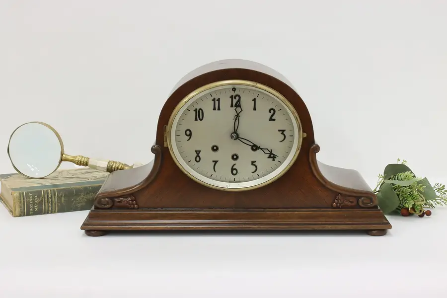 Photo of German Art Deco Antique Walnut Mantel Clock, Becker