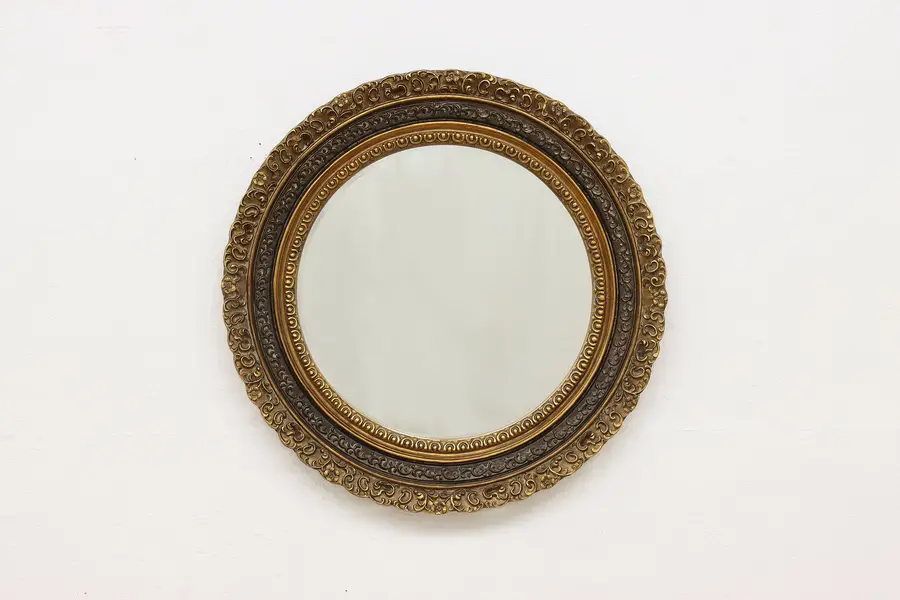 Photo of Classical Vintage Round Gilt Mantel Bath Entry Wall Mirror