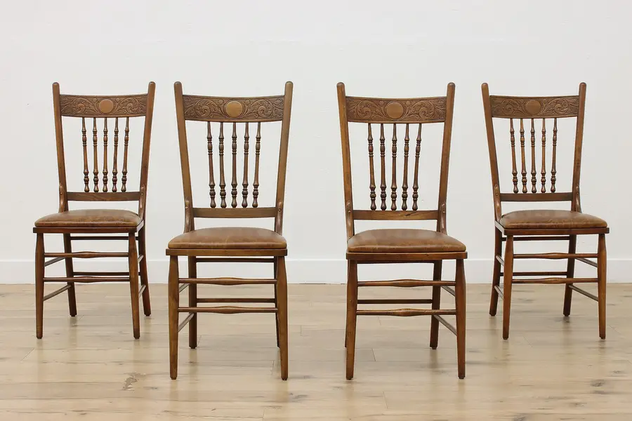 Photo of Set 4 Victorian Farmhouse Antique Pressback Dining Chairs