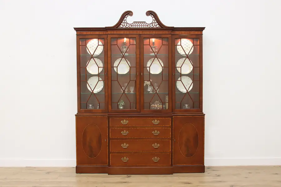 Photo of Georgian Vintage Mahogany Lit China Breakfront Cabinet Baker