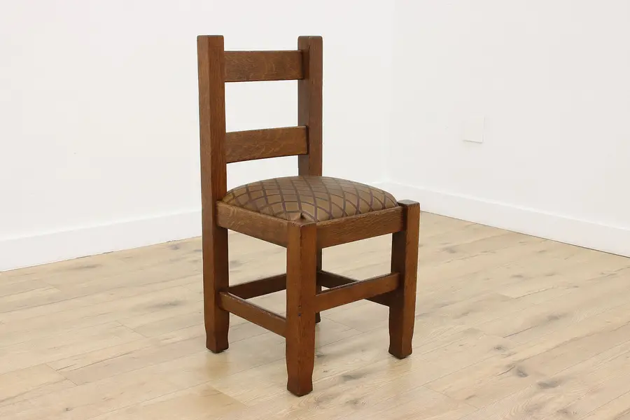 Photo of Craftsman Antique Arts & Crafts Oak Desk Side Chair Leather