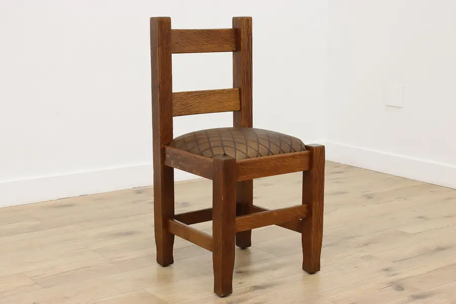 Photo of Craftsman Antique Arts & Crafts Oak Desk Side Chair Leather