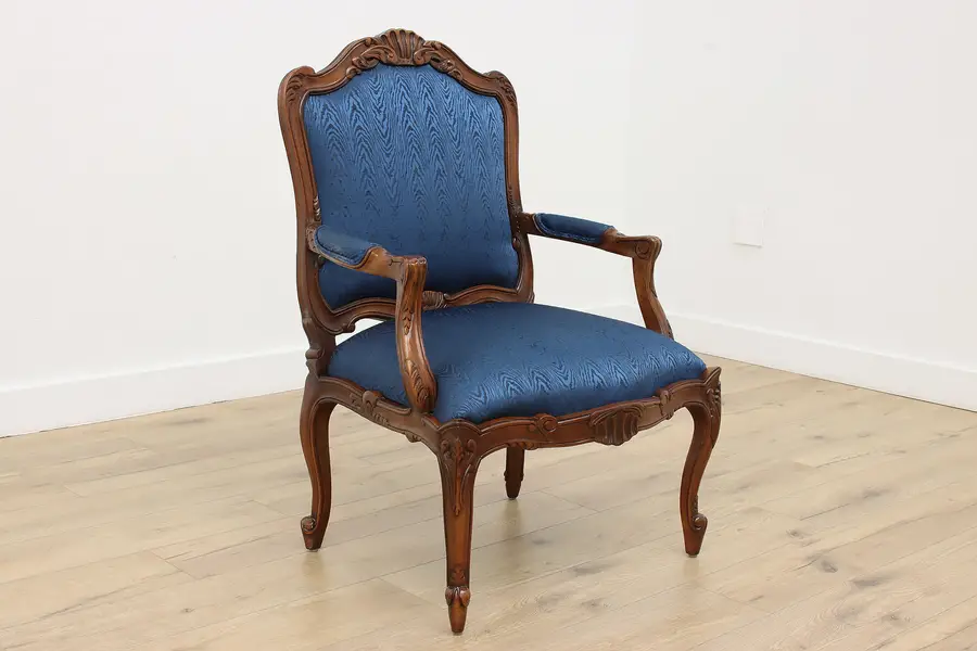 Photo of French Vintage Carved Beech Chair Library Armchair