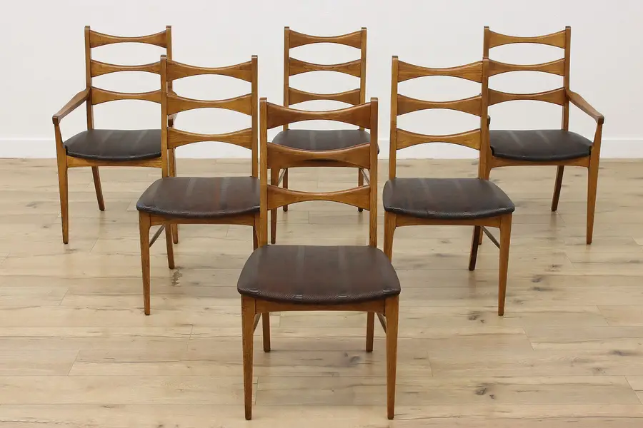 Photo of Set 6 Midcentury Modern Vintage Elm & Leather Dining Chairs