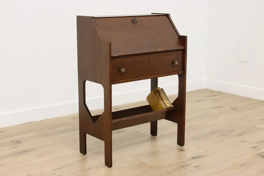 Photo of Arts & Crafts Mission Oak Antique Drop Front Secretary Desk