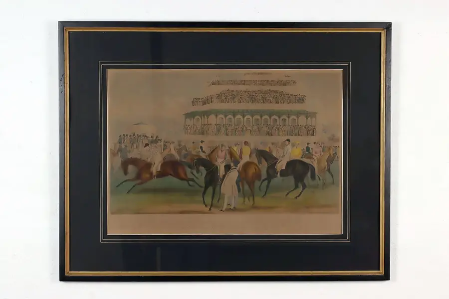 Photo of English Horse Race Antique Colored Engraving Harris, 36.5"