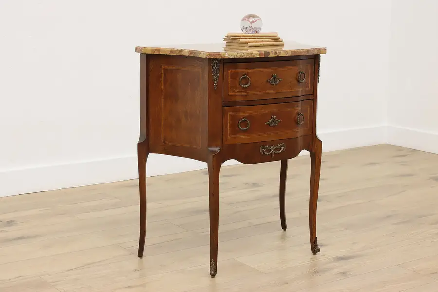 Photo of French Antique Marble & Mahogany Nightstand or Lamp Table