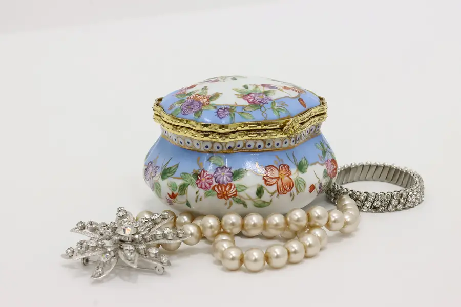 Photo of French Vintage Hand Painted Jewelry or Trinket Box Limoges