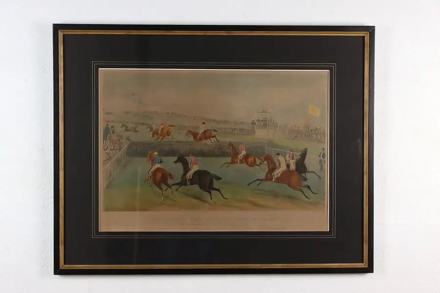 Photo of Horse Steeple Chase Antique Colored Engraving Harris 37"