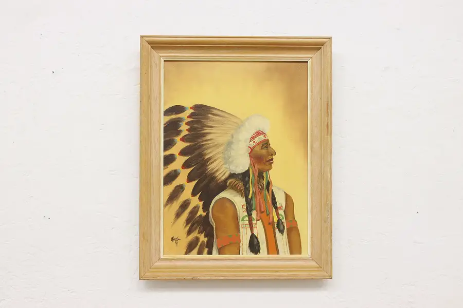 Photo of Indian Warrior Vintage Original Painting, Eberfur 19.5"