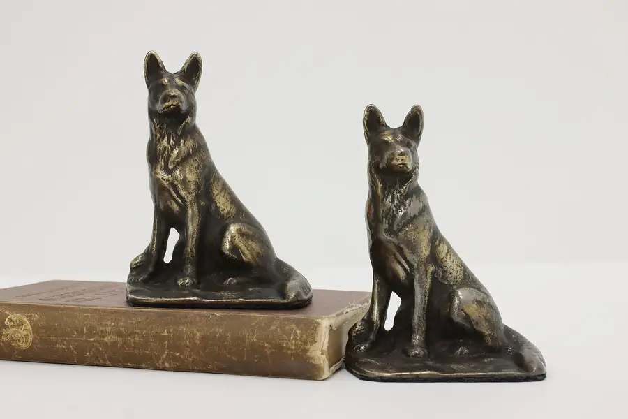 Photo of Pair Antique Iron German Shepherd Dog Library Bookends