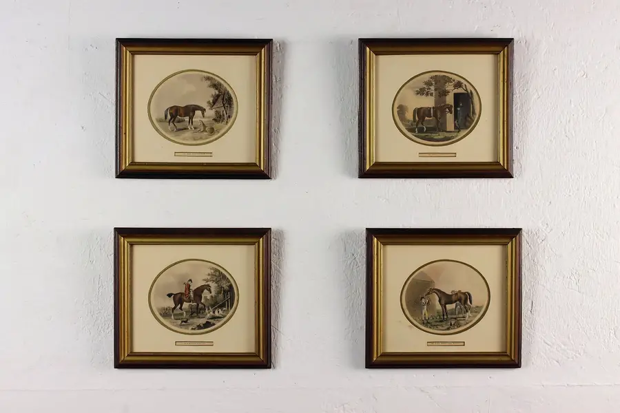 Photo of Set of 4 Antique Racehorse Aquatint Prints, Gooch 10"