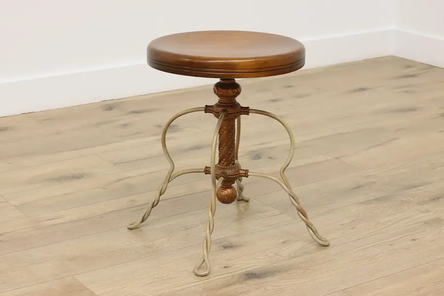 Photo of Victorian Antique Birch Adjustable Piano or Organ Stool Tonk