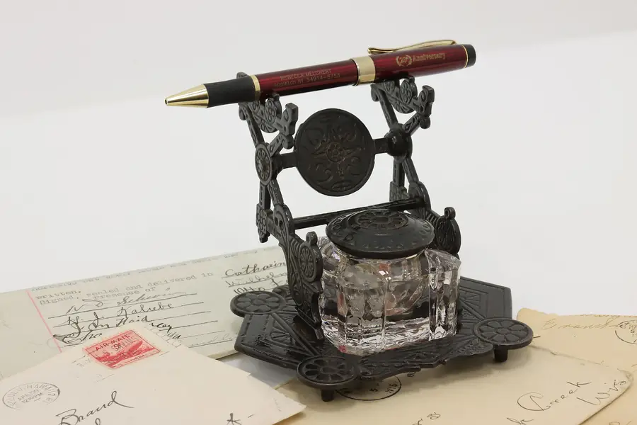 Photo of Victorian Eastlake Antique Cast Iron Pen Rest Inkwell, Judd