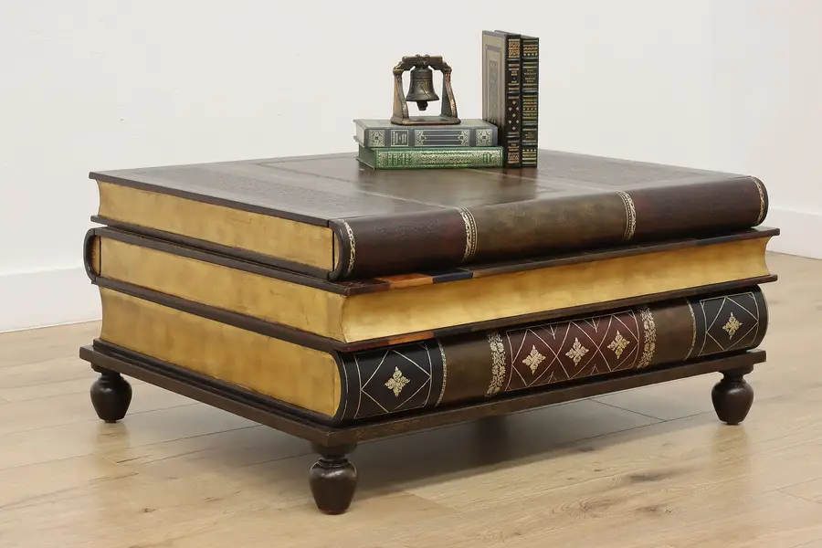 Photo of Leather Bookstack Vintage Coffee Table Maitland Smith