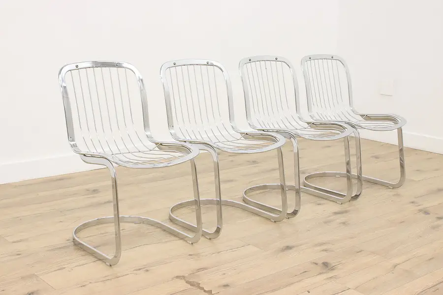Photo of Set 4 Midcentury Modern Vintage Chrome Dining Chairs, Cidue
