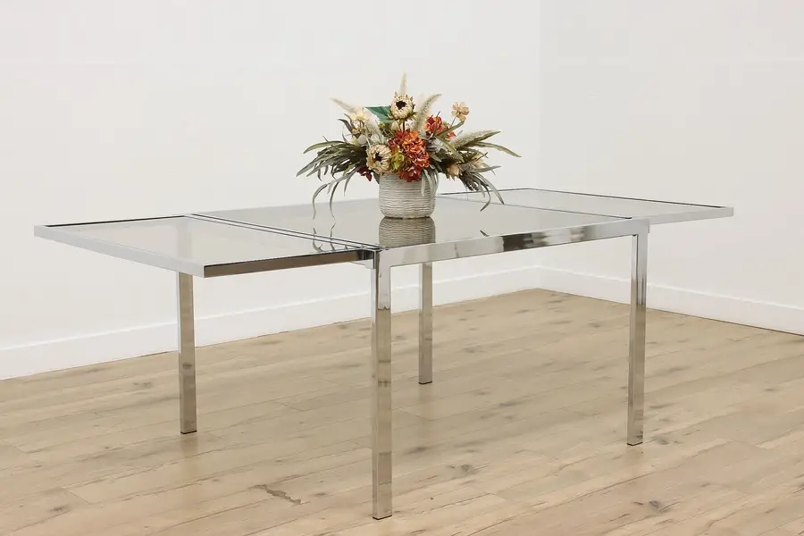 Photo of Midcentury Modern Vintage Chrome Dining Table Opens 82"