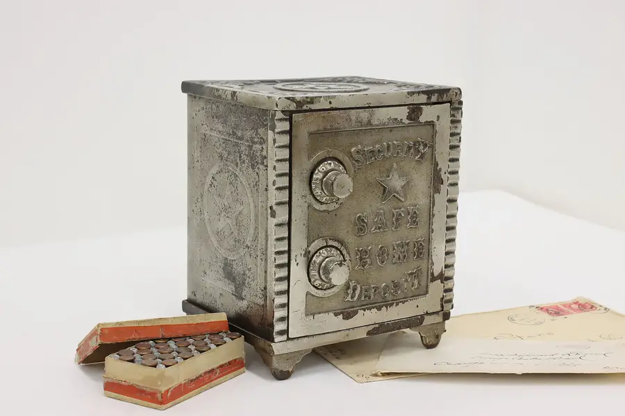 Photo of Victorian Antique Cast Iron Combination Coin Bank, Security