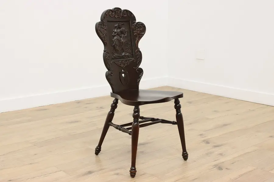 Photo of Victorian Antique Carved Mahogany Side Chair Courting Couple