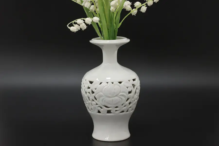 Photo of Chinese Vintage Pierced White Porcelain Flower Vase