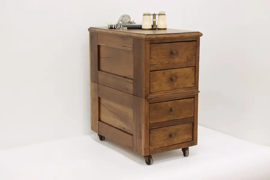 Photo of Farmhouse Antique Pine Rolling Office Library Collector File