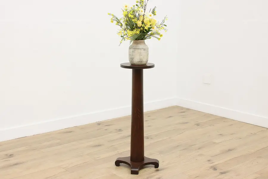 Photo of Empire Antique Oak Plant Stand Sculpture Pedestal Reddinger