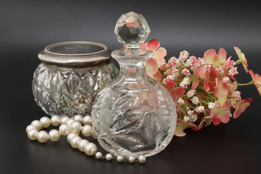 Photo of Cut Glass Vintage Boudoir Perfume Scent Bottle & Stopper
