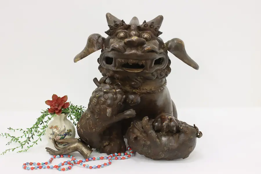 Photo of Chinese Vintage Bronze Foo Dog Temple Lion Sculpture