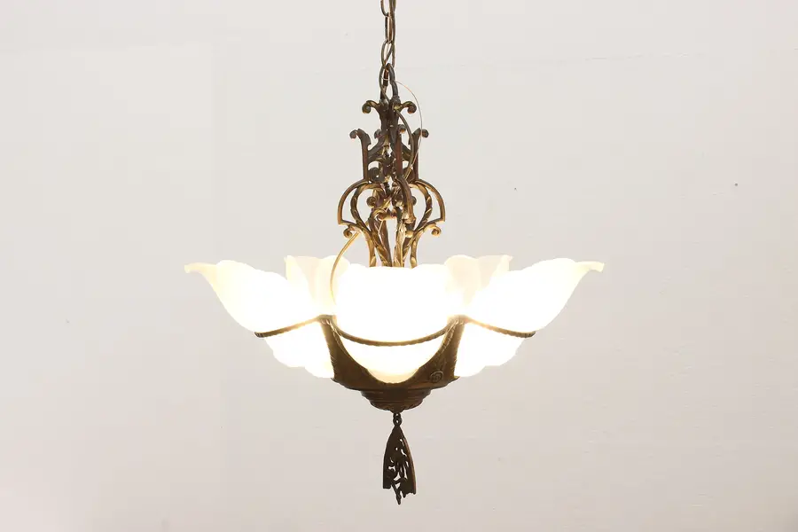 Photo of Art Deco Vintage Frosted Glass Shades Chandelier Spain