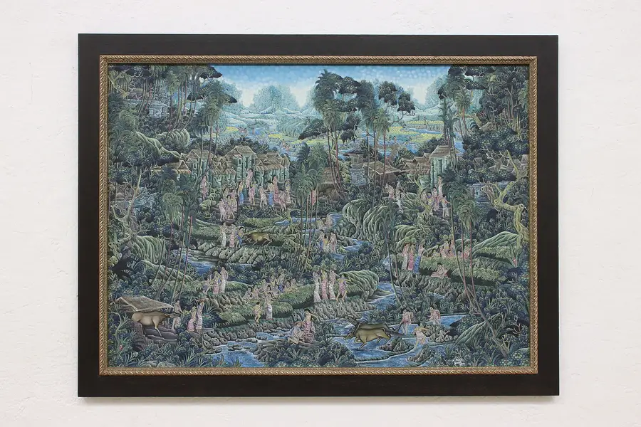 Photo of Ubud Town in Bali Vintage Original Oil Painting Punia 30.5"