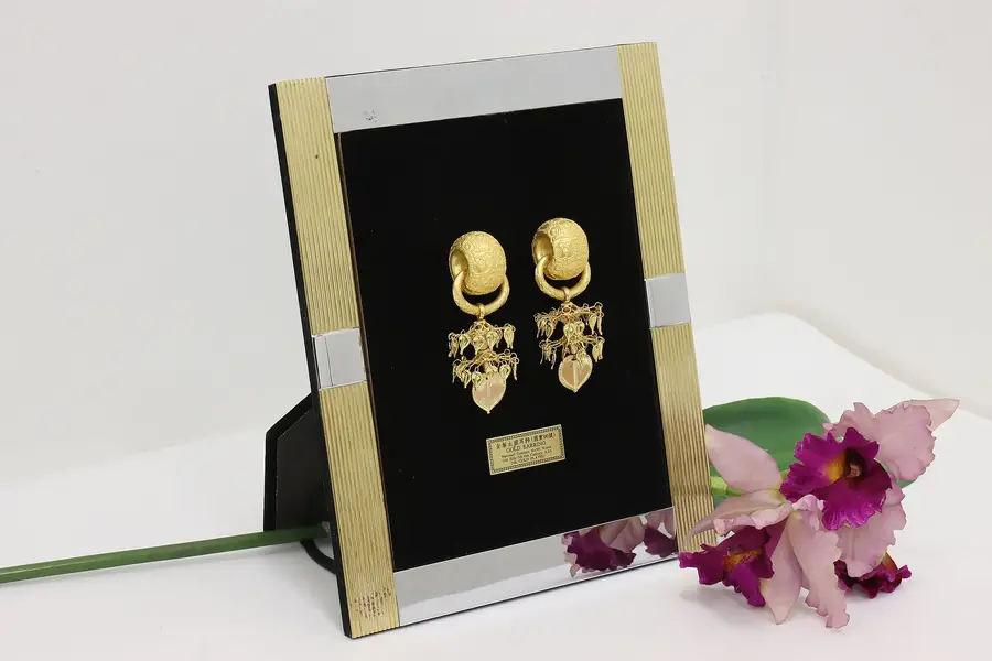Photo of Korean Vintage Silla Royalty Gold Earrings Museum Display