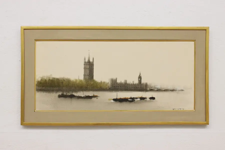 Photo of London Parliament Big Ben Vintage Oil Painting, Klitz 42"