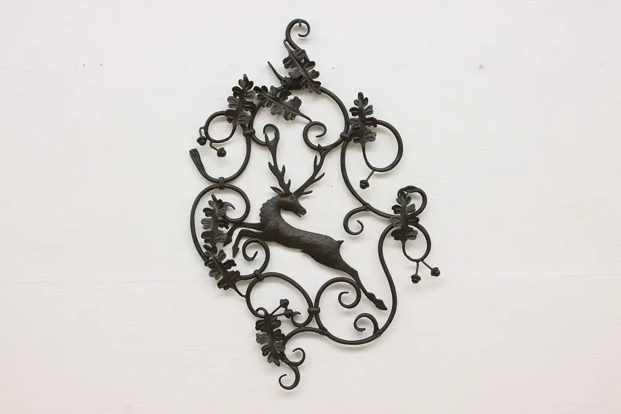 Photo of Farmhouse Vintage Iron Plaque Stag & Leaf Wall Sculpture