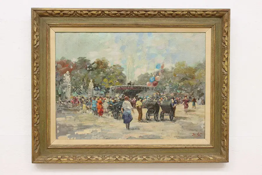 Photo of Summer Celebration Vintage Original Oil Painting Sola 36.5"