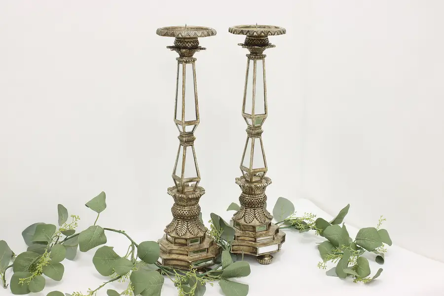 Photo of Pair of Italian Vintage Mirrored Candlesticks 22"