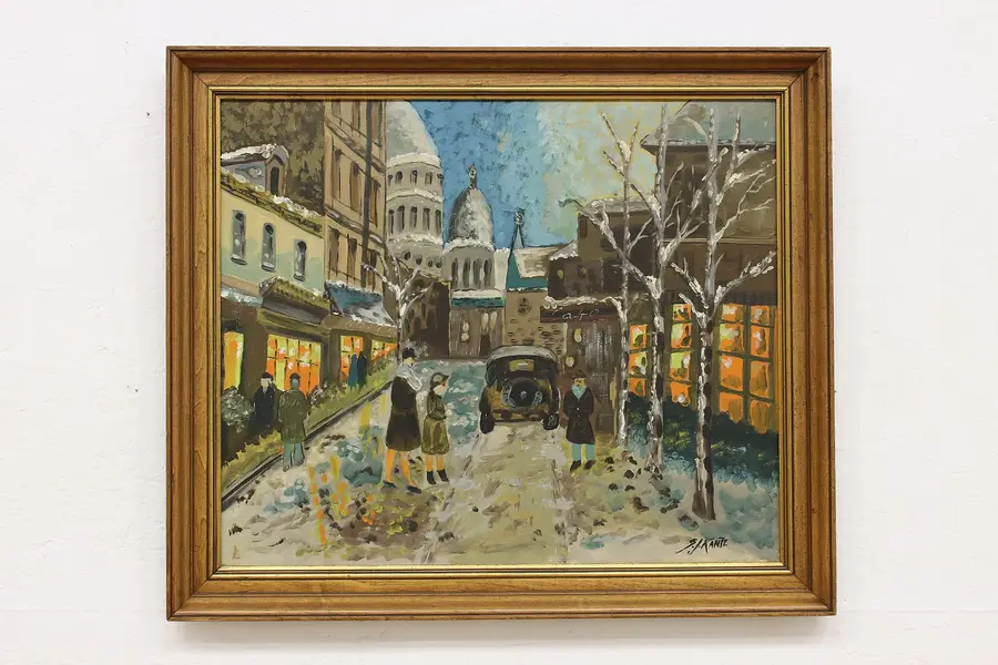 Photo of Paris in Winter Vintage Original Oil Painting, Kantz 28"