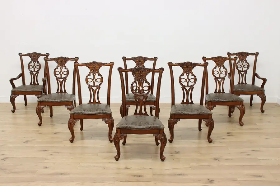 Photo of Set of 8 Vintage Mahogany & Leather Dining Chairs, Bernhardt