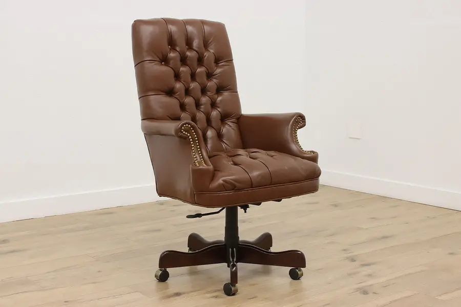 Photo of Traditional Vintage Leather Swivel Adjustable Desk Chair
