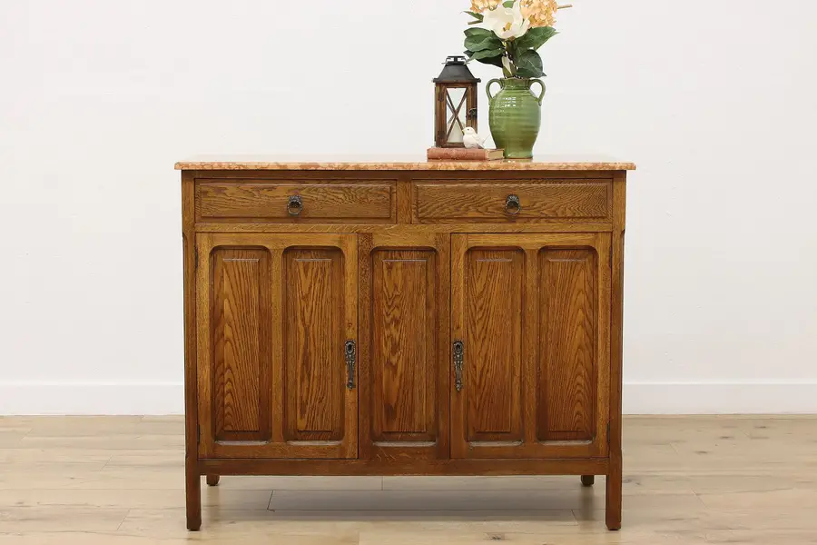 Photo of Country French Antique Marble Oak Sideboard Hall TV Console