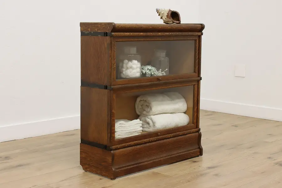 Photo of Globe Antique Oak 2 Stack Bookcase Display or Bath Cabinet