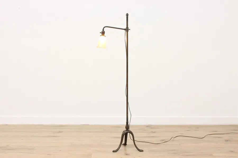 Photo of Art Nouveau Antique Bronze Adjustable Bridge Floor Lamp