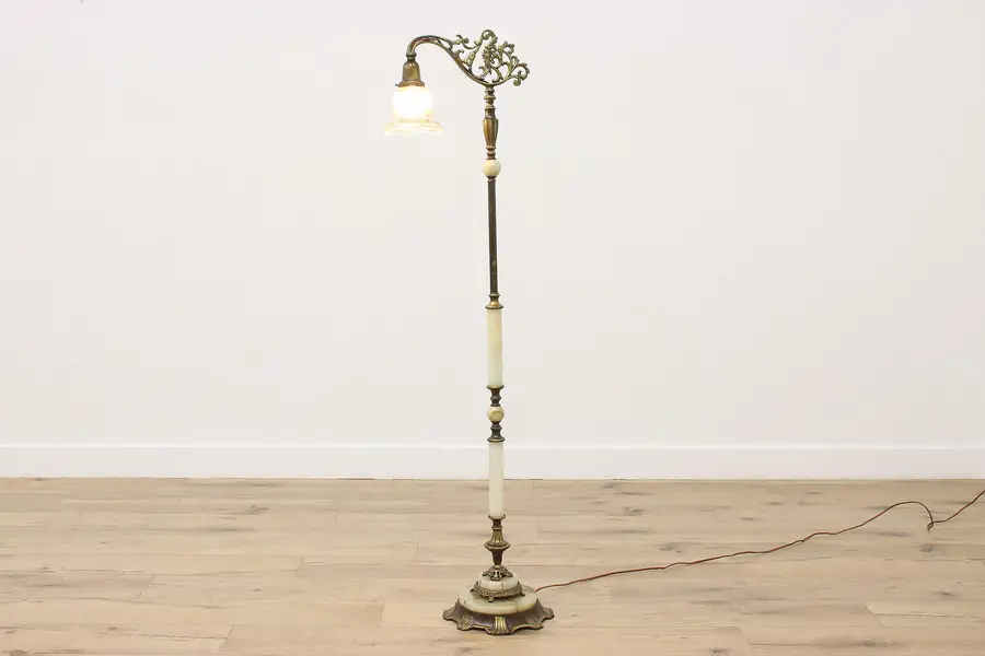 Photo of Victorian Antique Iron & Onyx Floor Bridge Lamp, Mythic Face