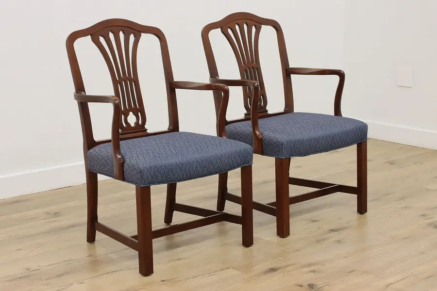 Photo of Pair of Georgian Vintage Library or Office Chairs, Hickory