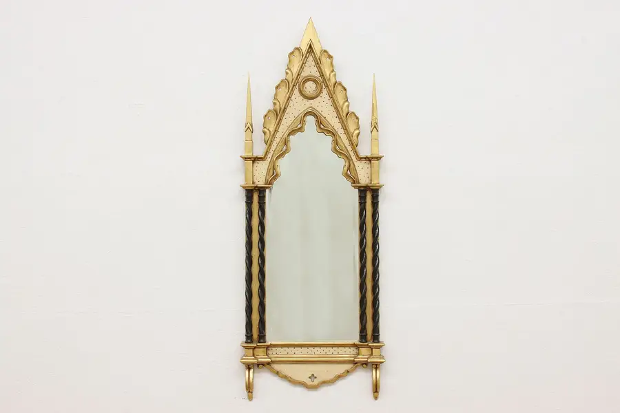 Photo of Gothic Design Vintage Carved Gilt Mirror Spiral Columns
