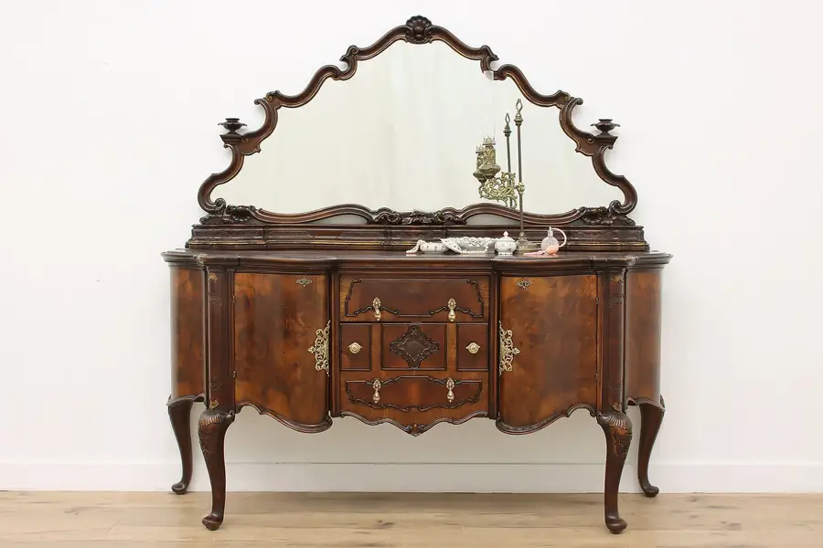 Photo of Italian Rococo Antique Walnut Sideboard Buffet Bar Valabrega