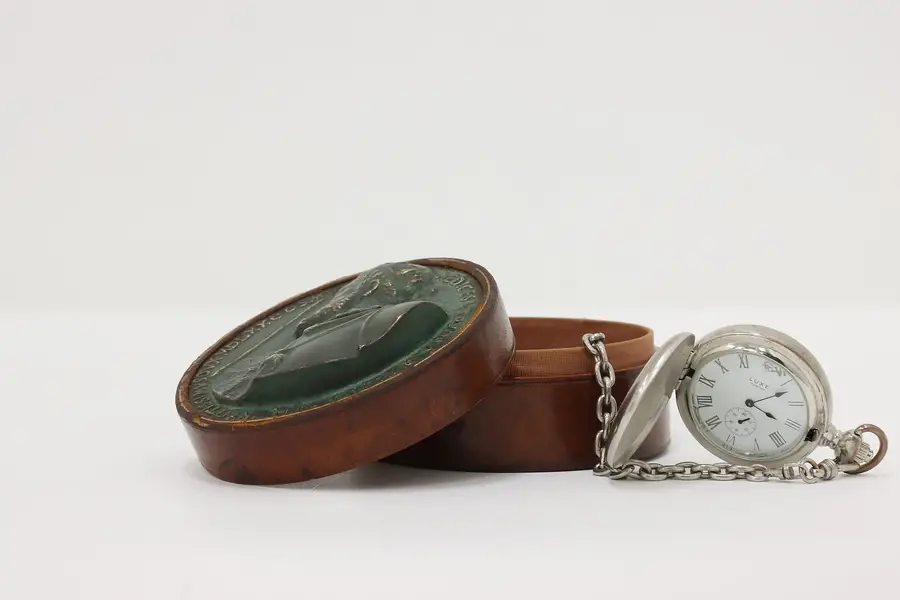 Photo of Italian Antique Tooled Leather Jewelry Box, Medici Medallion