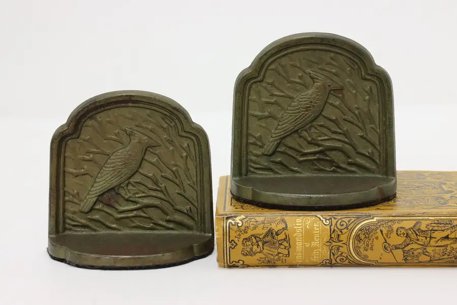 Photo of Pair of Antique Iron Cardinal Bird Bookends, Conn. Foundry
