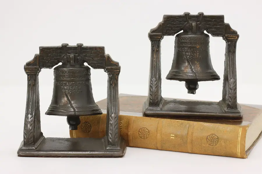 Photo of Pair of Antique Cast Iron Liberty Bell Office Bookends